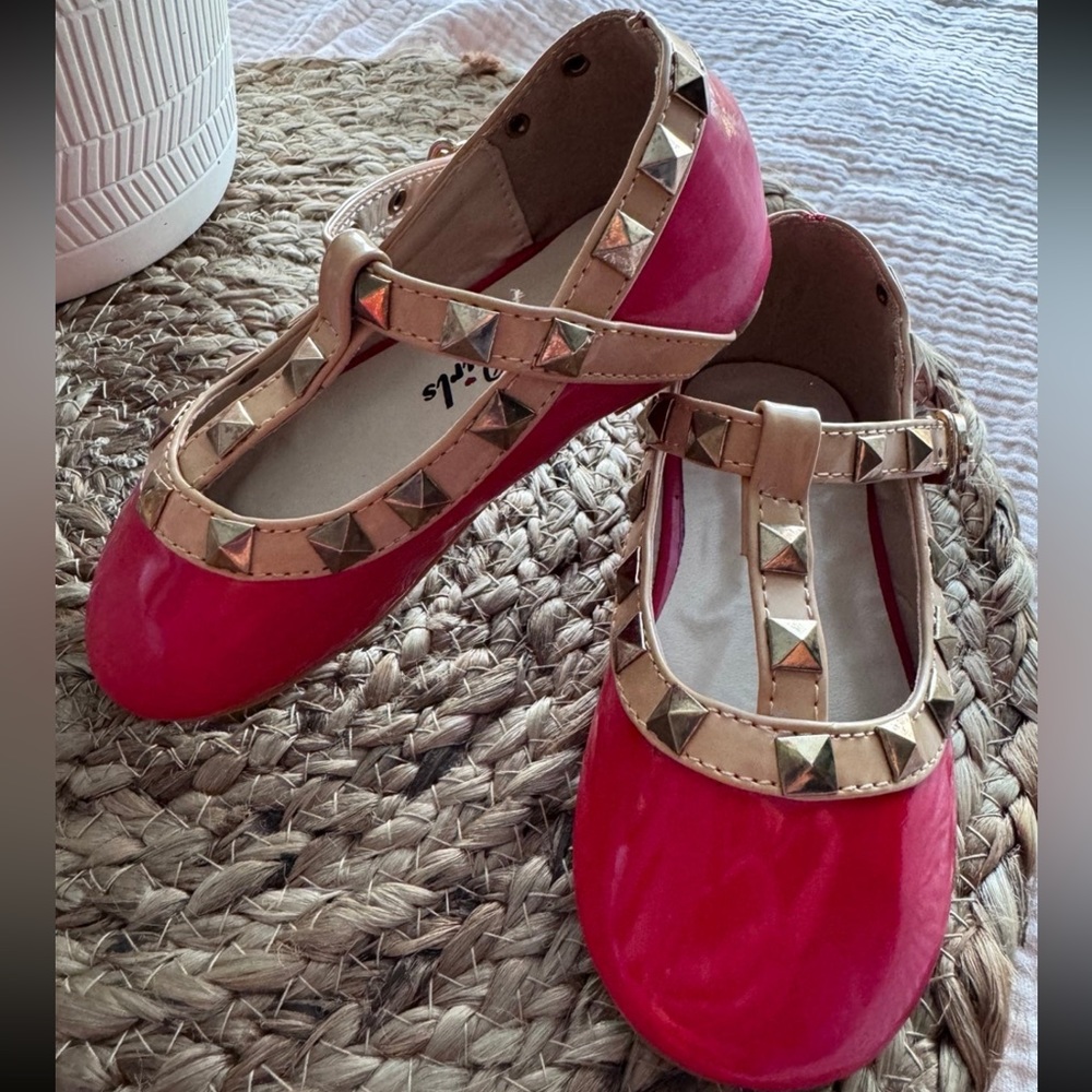 Red studded toddler shoes